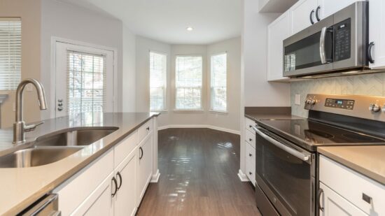 Apartment kitchen and dining area.
