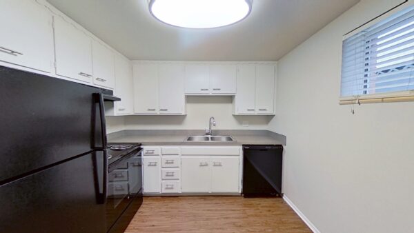 kitchen with white cabinets