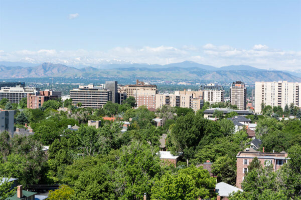 View from 1044 Downing apartment overlooking denver.