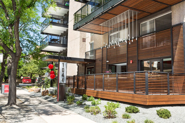1044 Downing apartments with large balconies and modern design additions.