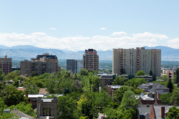 View from 1044 Downing looking over Denver towards foothills.