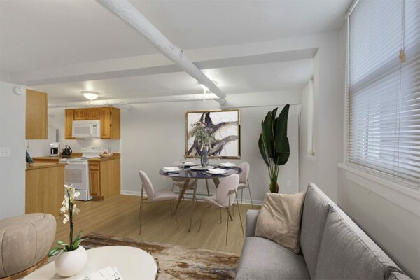 1357 & 1373 Cook living space with plush living room and comfortable dining area.