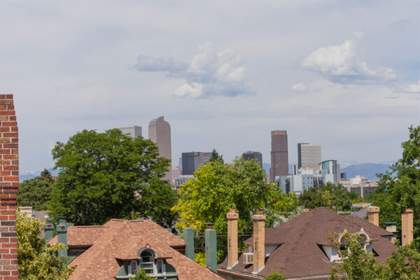 View from 1402 Race rooftop patio looking towards downtown Denver.