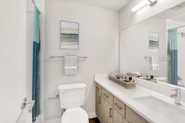 Bright, clean bathroom at the Scot post-renovation.