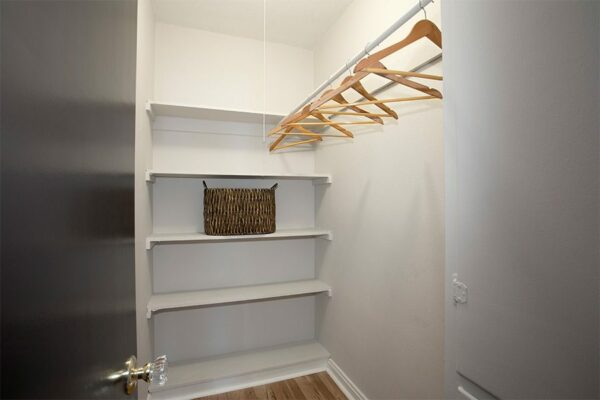 Large closet with hangers and shelving