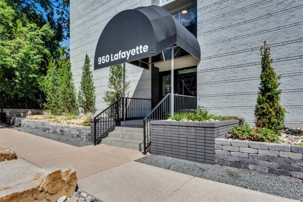 Outdoor front door view of 950 Lafayette on a sunny day