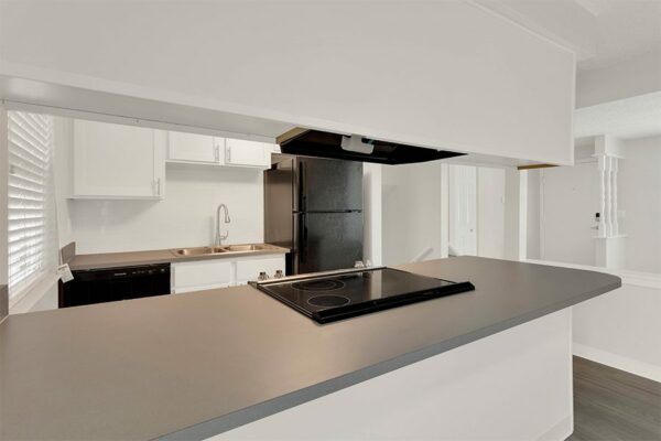 Kitchen with stainless steel appliances.