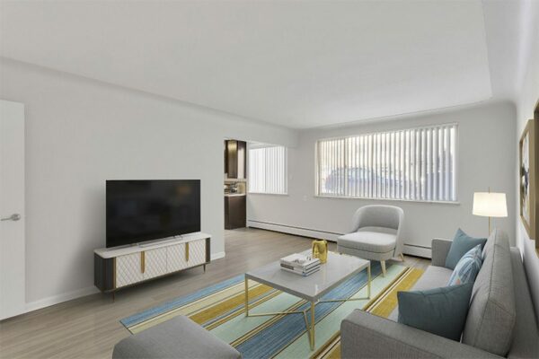 Image of furnished living room with windoe and open concept at 870 Cherry