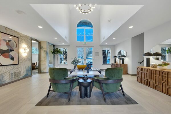 Apartment lobby with lounge seating.