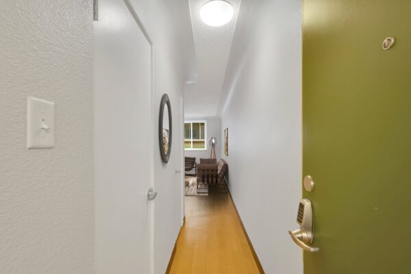 view looking into the walkway of studio unit