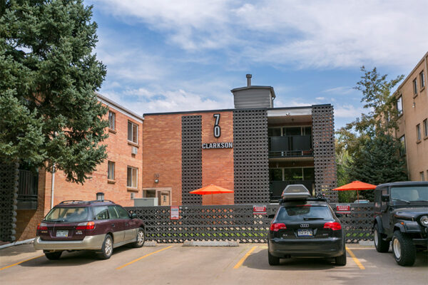 70 Clarkson apartment exterior with classic styling and ample parking.