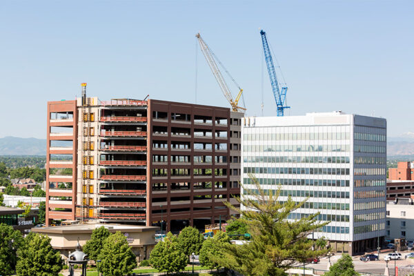 View from 7 S Denver Haus towards Denver Health center construction.