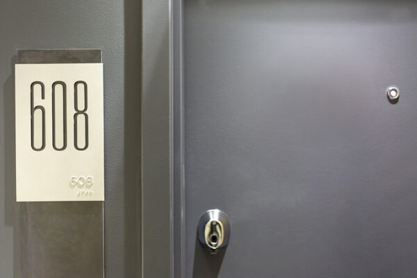 Detail of entrance to apartment 608 at 7 S Denver Haus.
