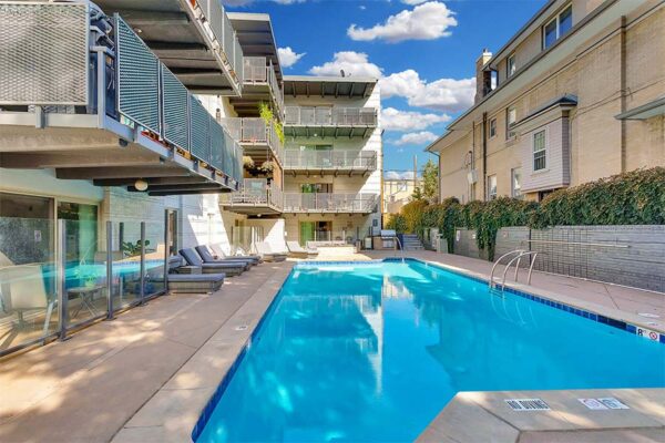 950 Lafayette pool area with apartment balconies overlooking.