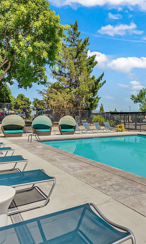 Hadley exterior pool with lounge chairs