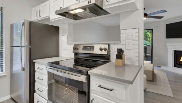 Hadley kitchen with stainless steel appliances.