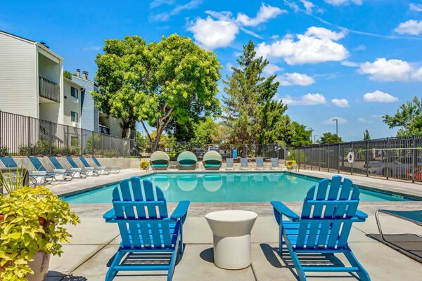 Hadley outdoor pool with lounge seating.