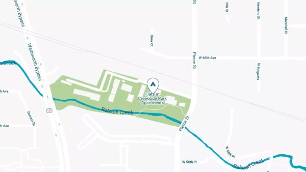Map showing location of Canopy Creek apartments in Arvada.