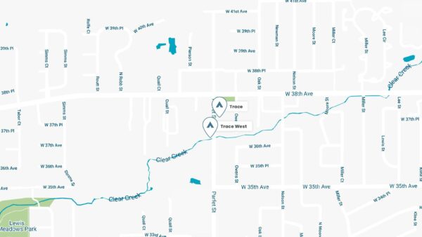 Map showing location of Trace and Trace West townhomes near 38th Avenue.