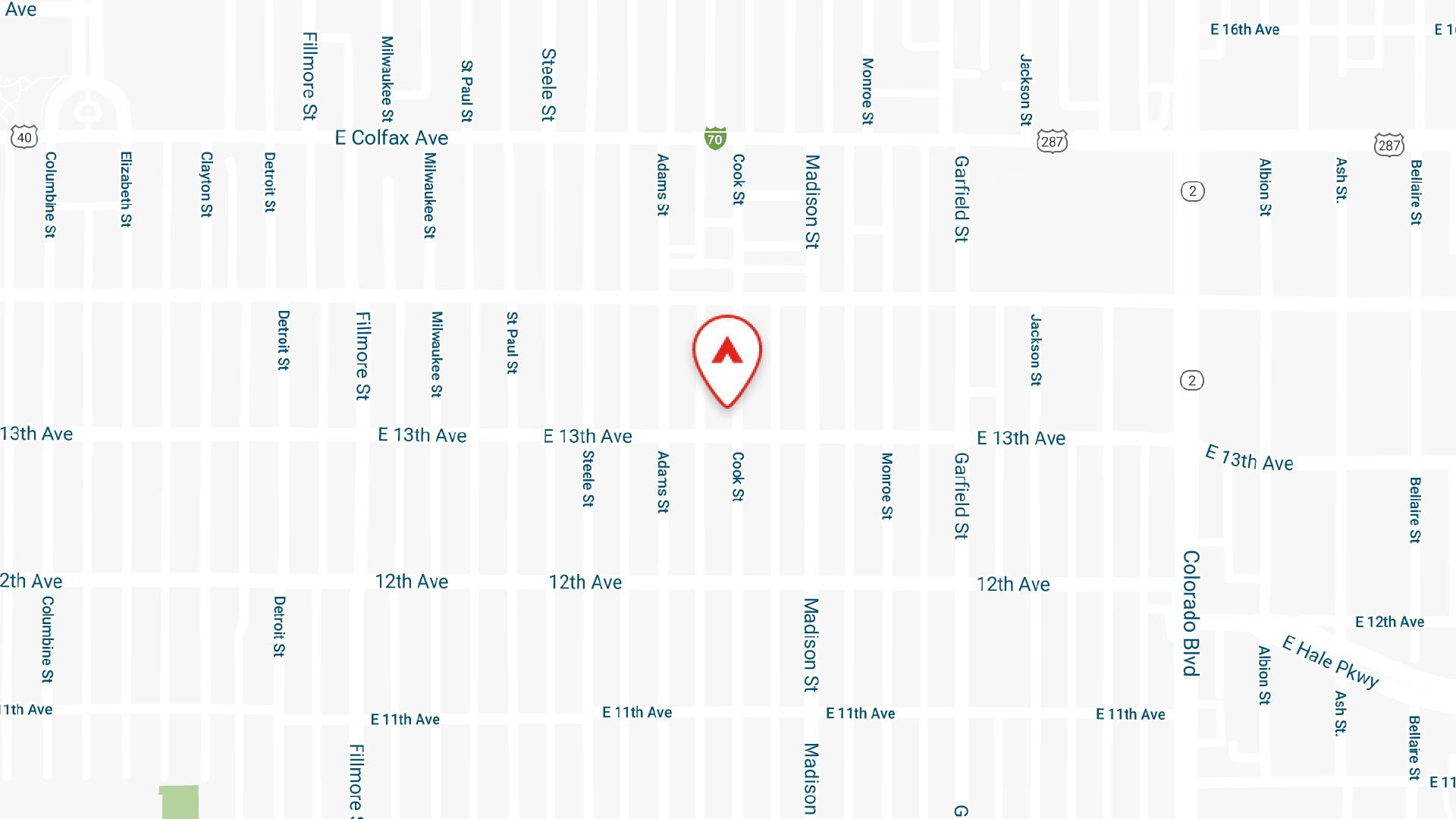 Static map showing the location of 1311 Cook apartments in Denver, CO