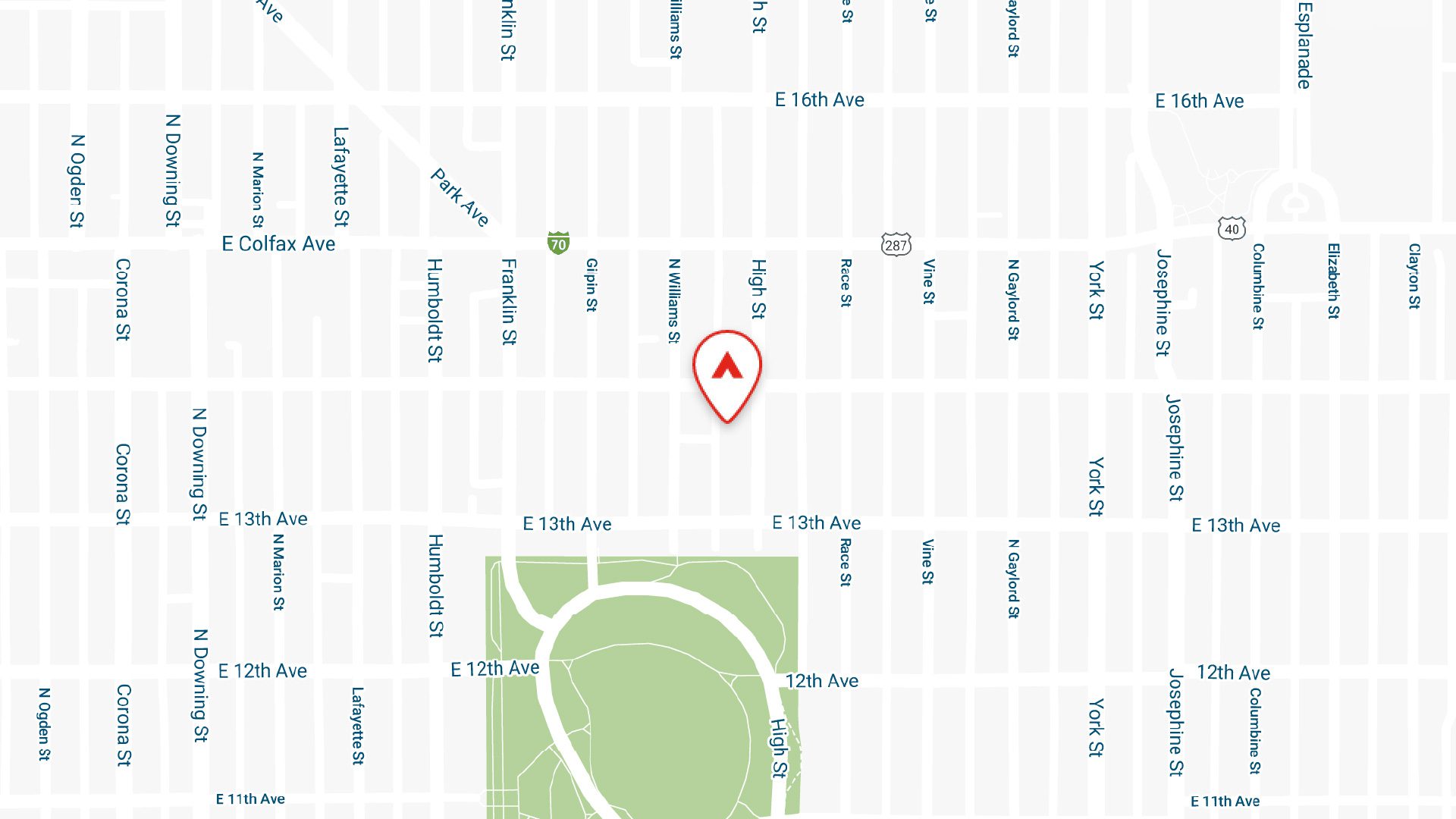 Static map showing the location of 1375 High apartments in Denver, CO