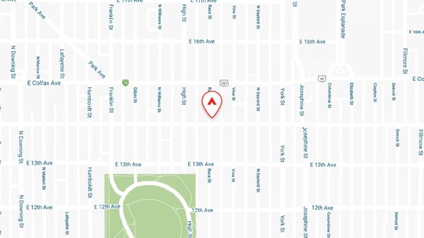 Static map showing the location of 1402 Race apartments in Denver, CO