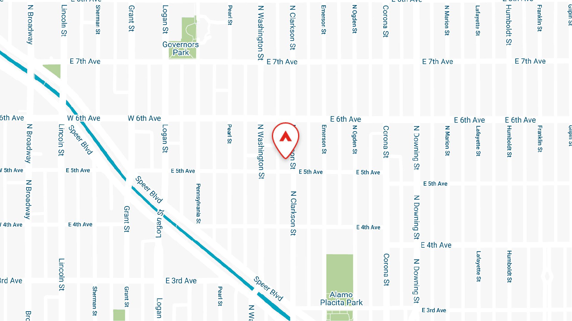 Static map showing the location of 515 Clarkson apartments in Denver, CO