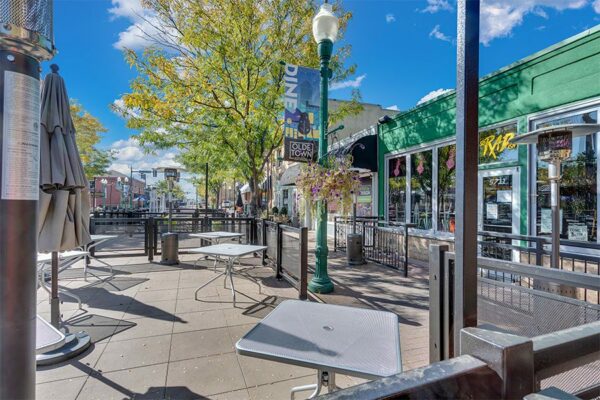 Olde Town Arvada with dining patios and shops.