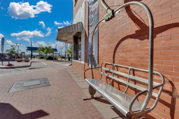 Detail of chair lift bench in Olde Town Arvada.