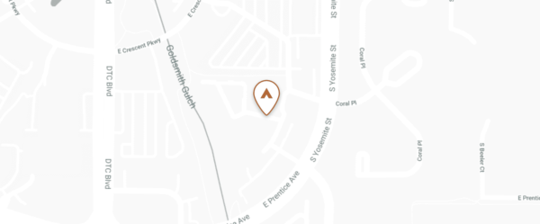 Map showing location of Timber Creek apartments on Yosemite street in Greenwood Village.