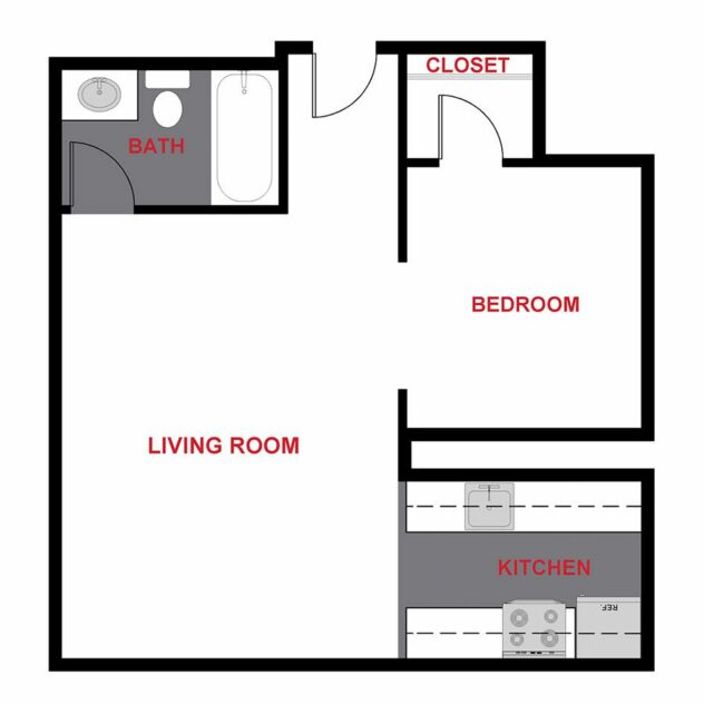 Rendering of the 1357 Studio Floor Plan