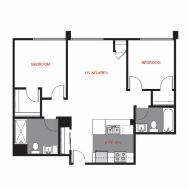 Rendering of the Plan B1 - Two Bedroom Floor Plan