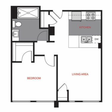 Rendering of the Plan A2 - One Bedroom Floor Plan