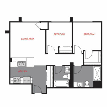 Rendering of the Plan B3 - Two Bedroom Floor Plan