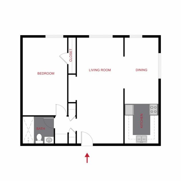 Rendering of the Plan A5 - One Bedroom Floor Plan