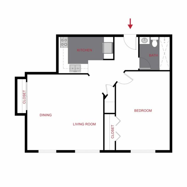 Rendering of the Plan A2 - One Bedroom Floor Plan