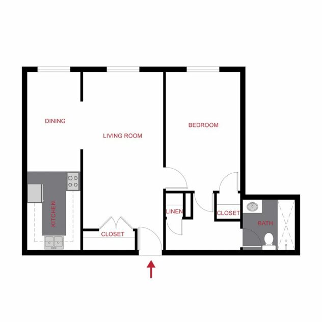 Rendering of the Plan A4 - One Bedroom Floor Plan