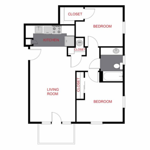 Rendering of the 1145 B1 - Two Bedroom Floor Plan