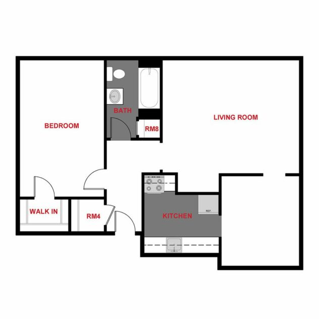 Rendering of the 1373 One Bedroom Floor Plan