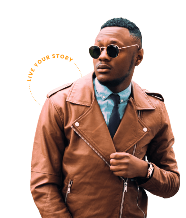 man with a leather jacket and sunglasses