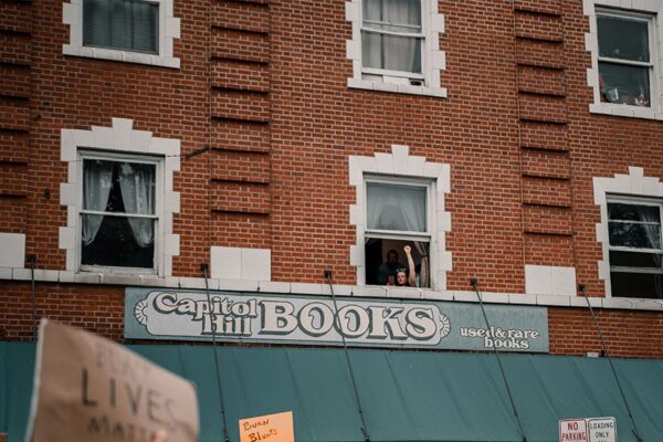 Capitol Hill Books in Denver with classic red brick construction.