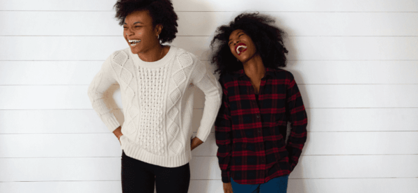 two friends laughing