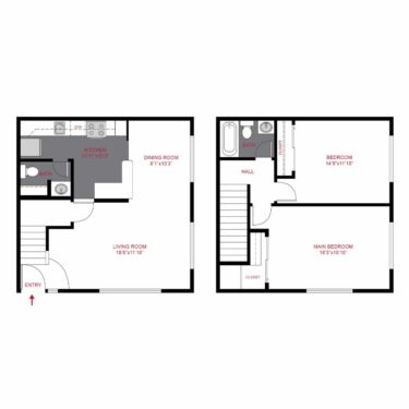 Rendering of the 2 Bedroom Townhome Floor Plan