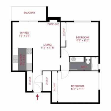 Rendering of the Plan B - Two Bedroom Floor Plan