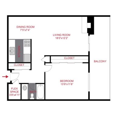 Rendering of the Plan A - One Bedroom Floor Plan