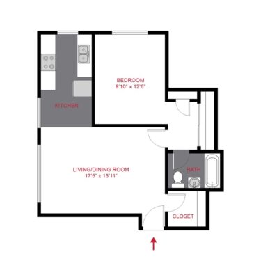 Rendering of the Plan A - One Bedroom Floor Plan