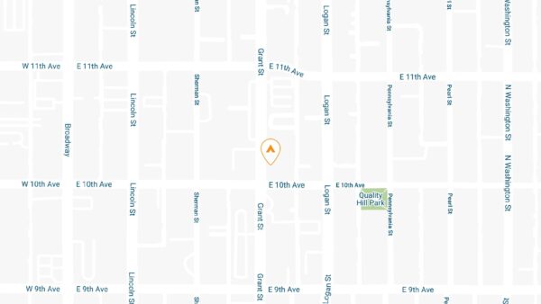 Map showing location of 1000 Grant apartments on Grant street in Denver.