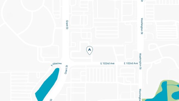 Map showing location of Hadley apartments on 102nd avenue in Thornton.
