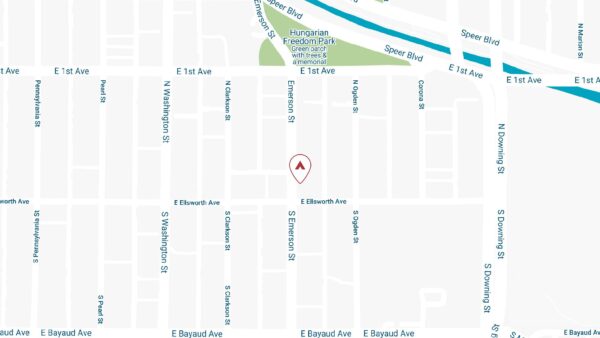 Map showing location of the Brit on Emerson street in Denver.