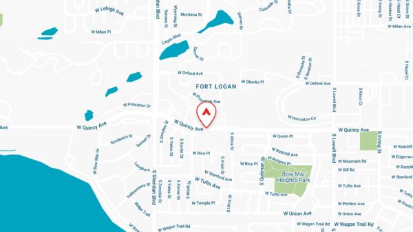 Map showing location of The Pines at Pinehurst on west Quincy avenue.